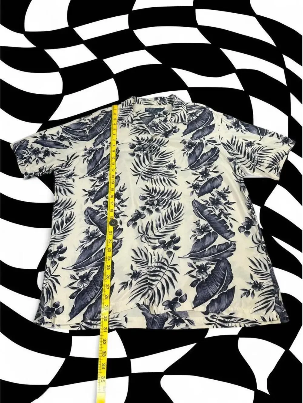 Vintage Polo Ralph Lauren Men's  Blue Tropical Leaf and Flower Print